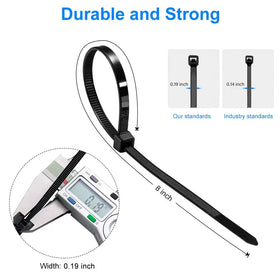 Tantti zip tie 8-inch black 50lb tensile for secure bundling.