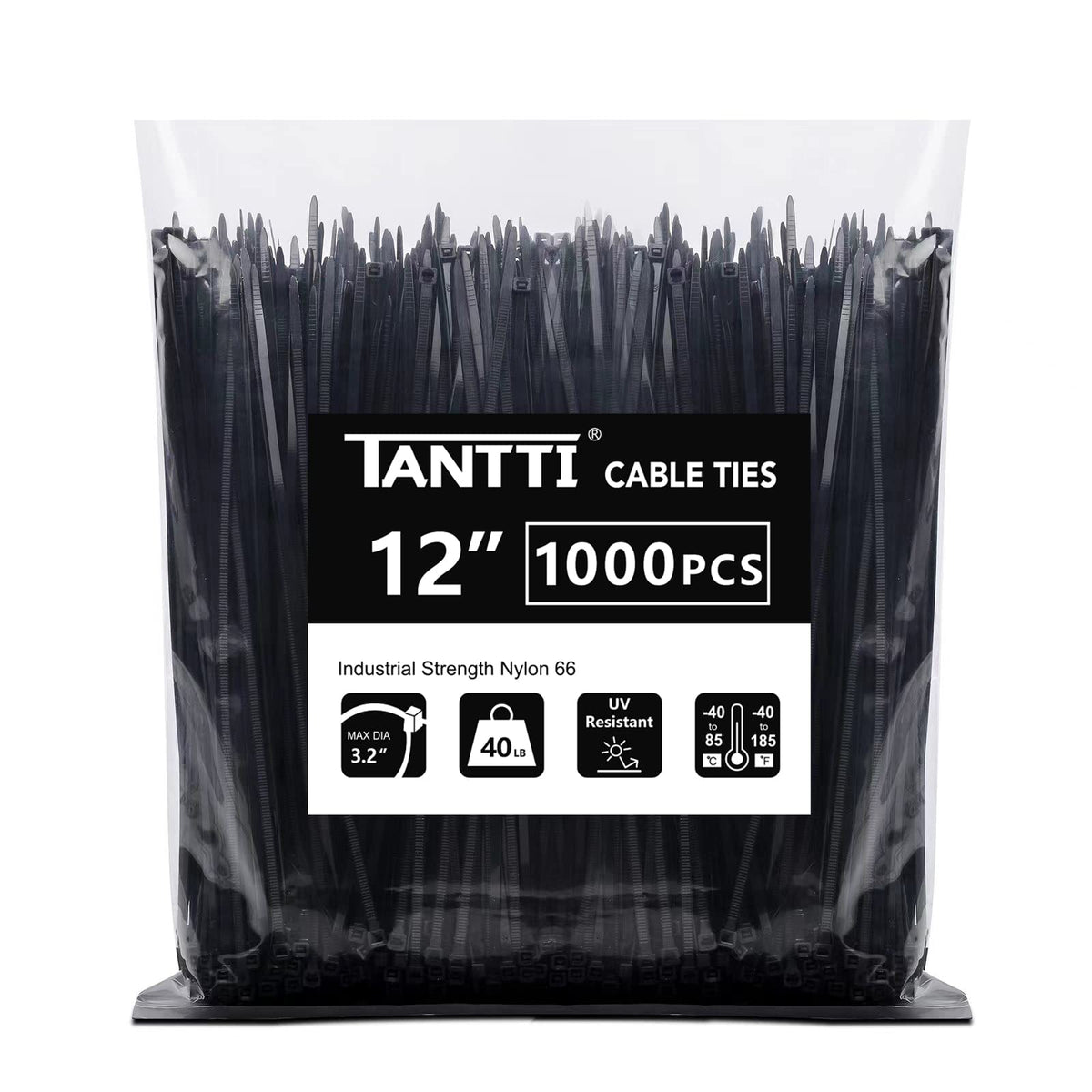 Tantti zip ties 12 inch 1000-pack securing cables in a tidy setup.