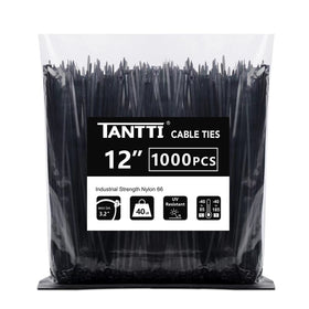Tantti zip ties 12 inch 1000-pack securing cables in a tidy setup.