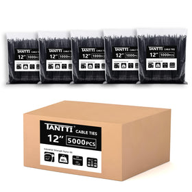 TANTTI zip ties 12-inch pack, 5000 units, ideal for quick wiring organization.