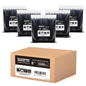 TANTTI 8 inch black zip ties pack for bulk cable organization
