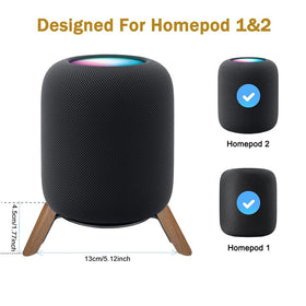 Taojavin HomePod stand side view shows three wood legs and metal frame for stable placement.