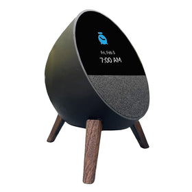Taojavin wooden stand for Echo Spot on a clean desk boosts visibility and sound projection.