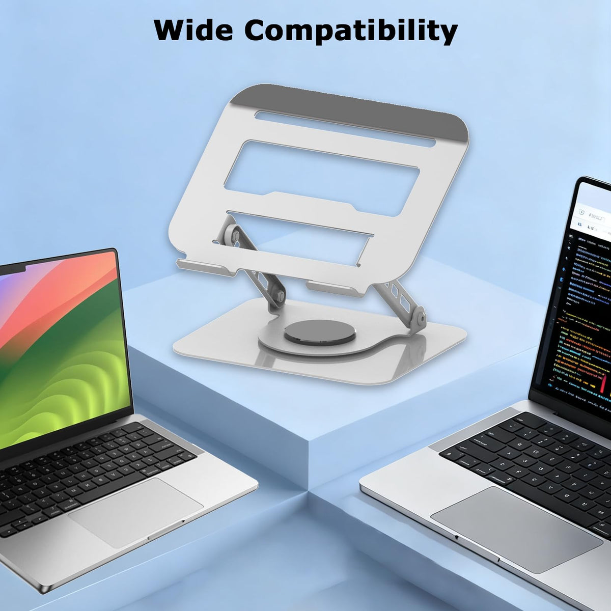 In-use desk setup shows ergonomic angle and airflow with TAPMEI stand