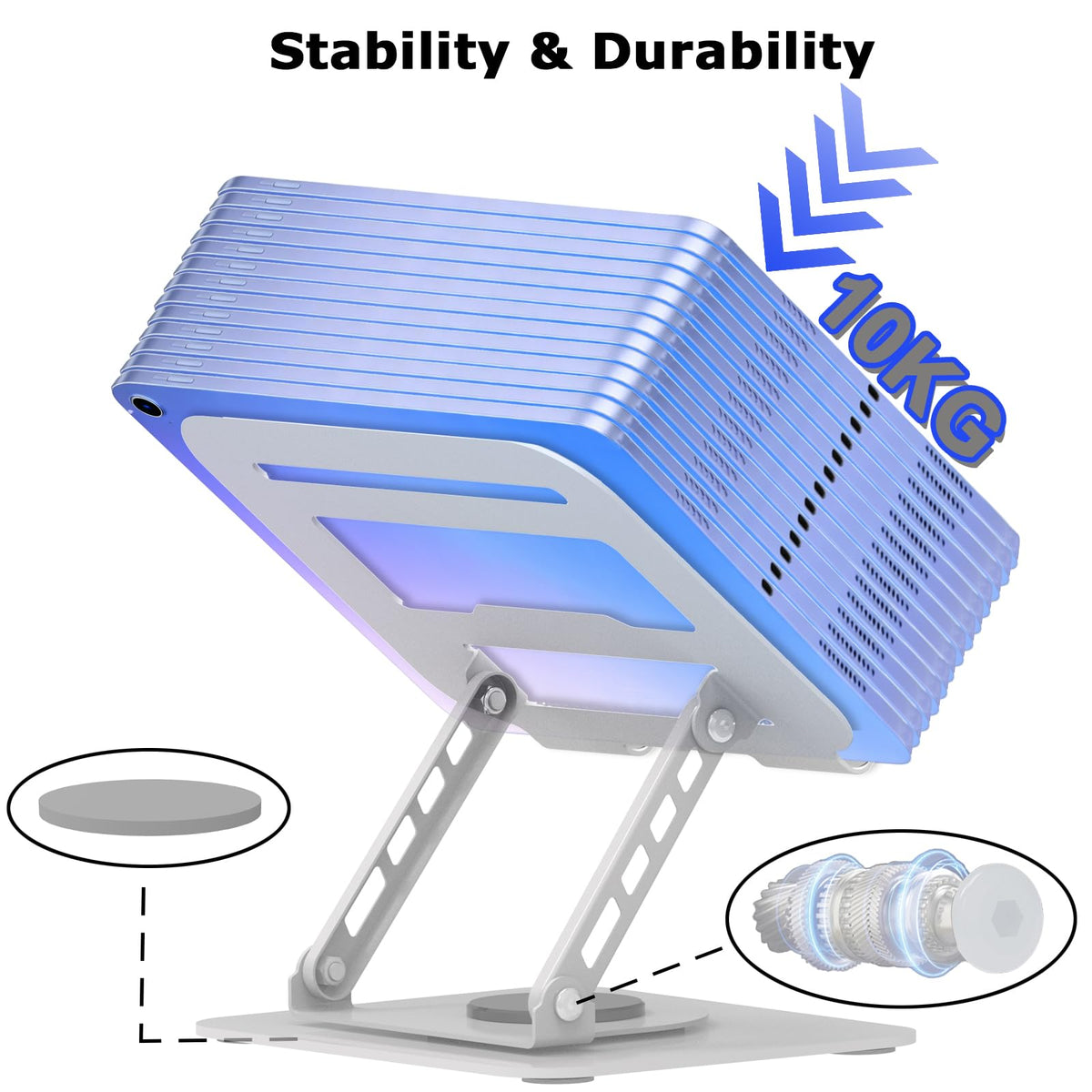 Large panel on TAPMEI stand supports laptops up to 16 inches