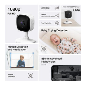 Tapo C100 showcasing 2-way audio and built-in siren for quick response.