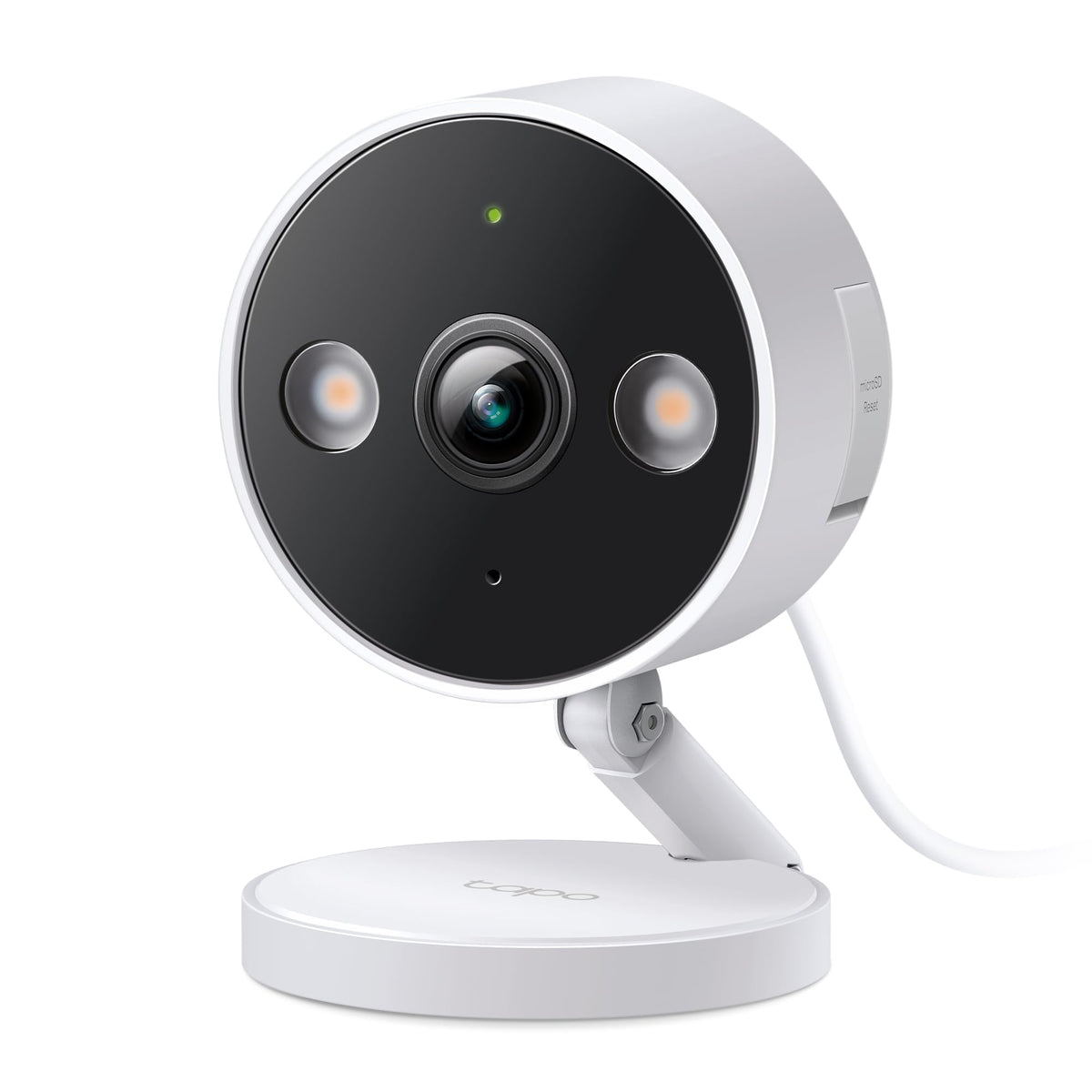 Tapo C120 front view showing lens and weatherproof body, clear surveillance detail
