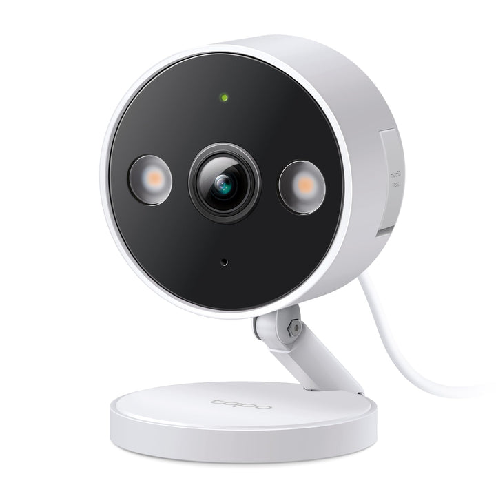Tapo C120 front view showing lens and weatherproof body, clear surveillance detail