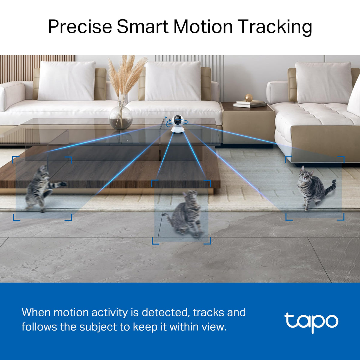 Tapo C220 mounted in living room monitoring baby with wide coverage