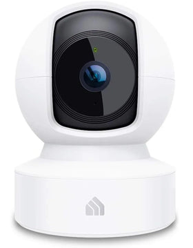 Tapo EC70 front view showing camera housing and pan/tilt mechanism, clear room coverage