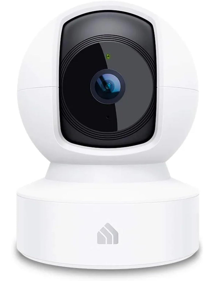 Tapo EC70 front view showing camera housing and pan/tilt mechanism, clear room coverage