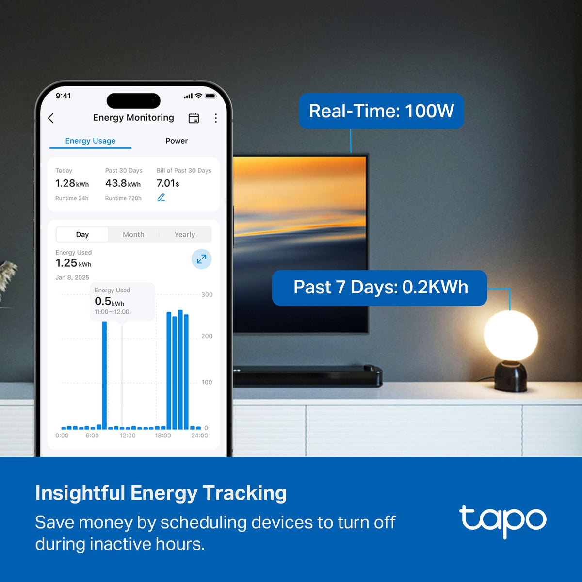 Tapo closeup of six individually controlled AC outlets for outlet‑level control