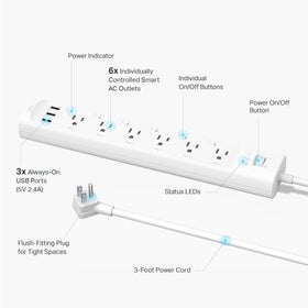 Tapo plug and 37‑inch cord detail for discreet behind‑furniture placement