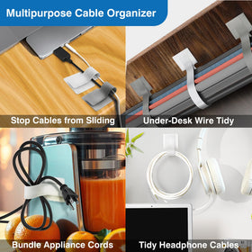 Tapsi in use on a desk setup showing tidy cables and improved workspace visibility