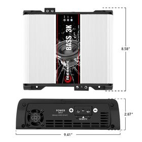 Taramp's BASS 3k LED indicators display ON, CLIP, and PROT status.