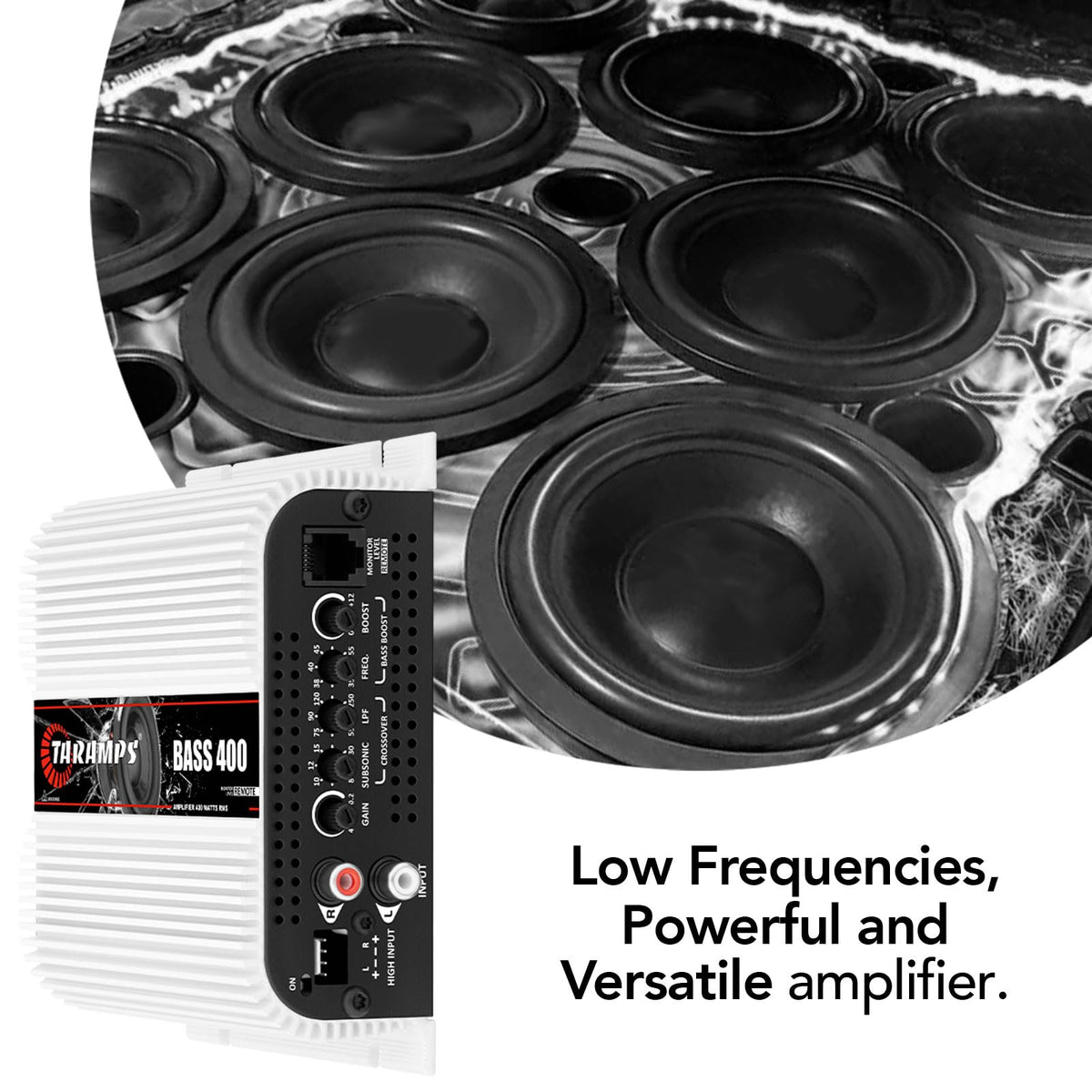 Taramp's BASS 400 RCA and high-level inputs for flexible hookup
