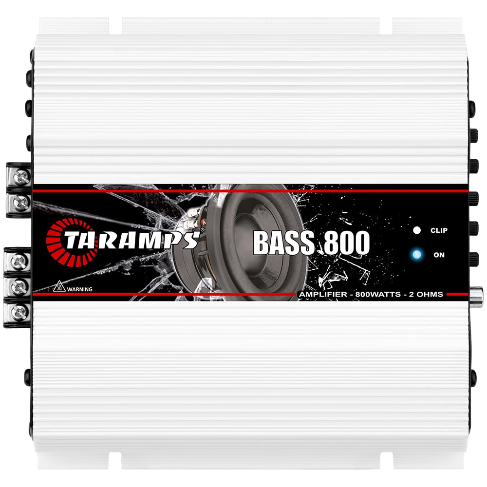 Taramps Bass 800 front view, compact mono amp for deep sub bass