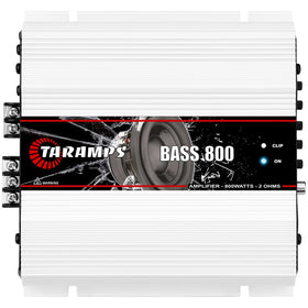 Taramps Bass 800 front view, compact mono amp for deep sub bass