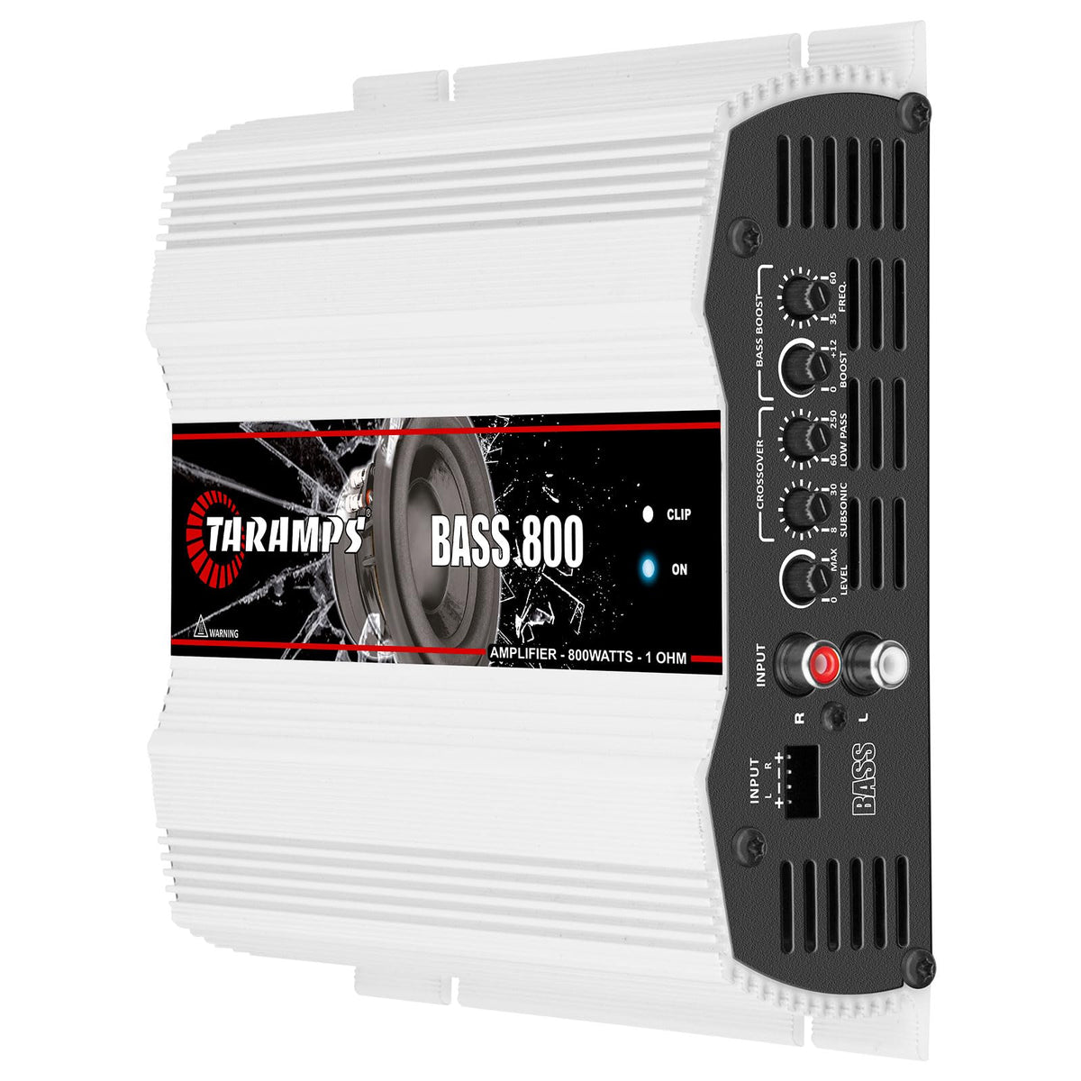 Taramp's Bass 800 power and speaker terminals showing secure wiring points