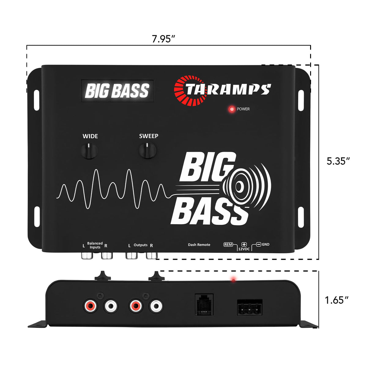 Taramps Big Bass sweep control targets the center frequency for bass depth.