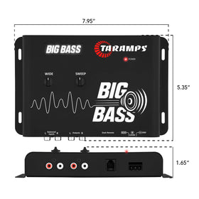 Taramps Big Bass sweep control targets the center frequency for bass depth.