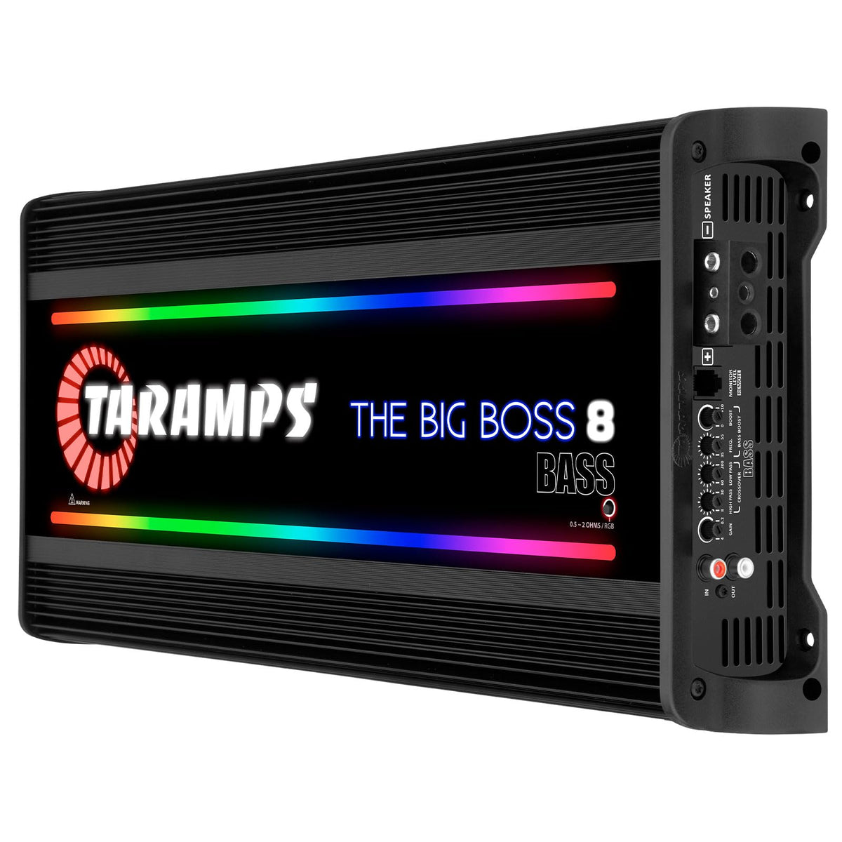 Taramp's Big Boss 8 Bass RGB effects illuminating the device for visual impact