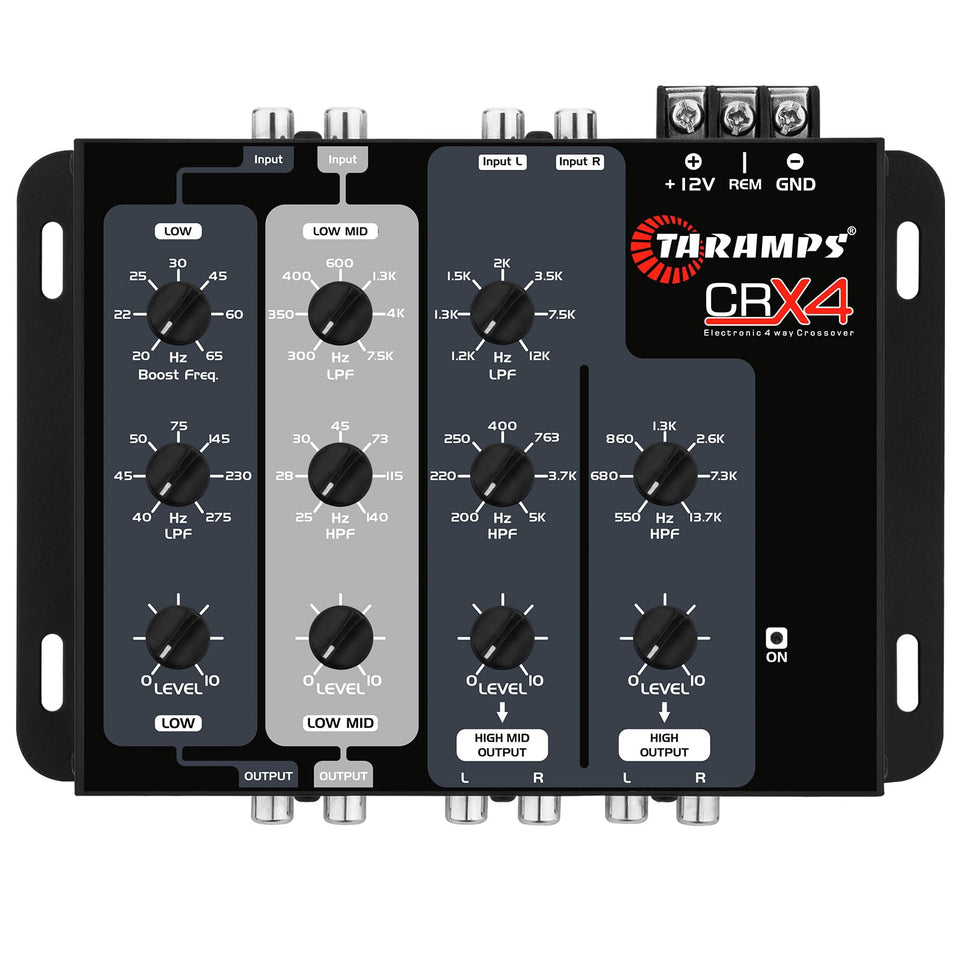 Taramps CRX4 front panel view showing controls and clean layout for easy tuning