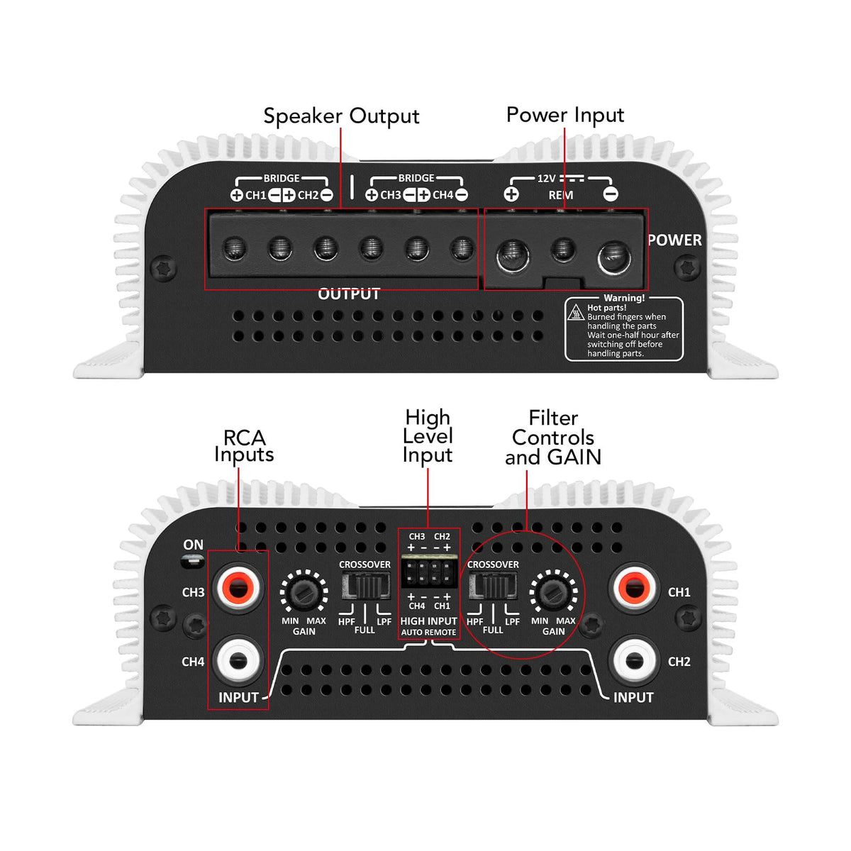 Compact Taramp's DS 440x4 installation in a car trunk