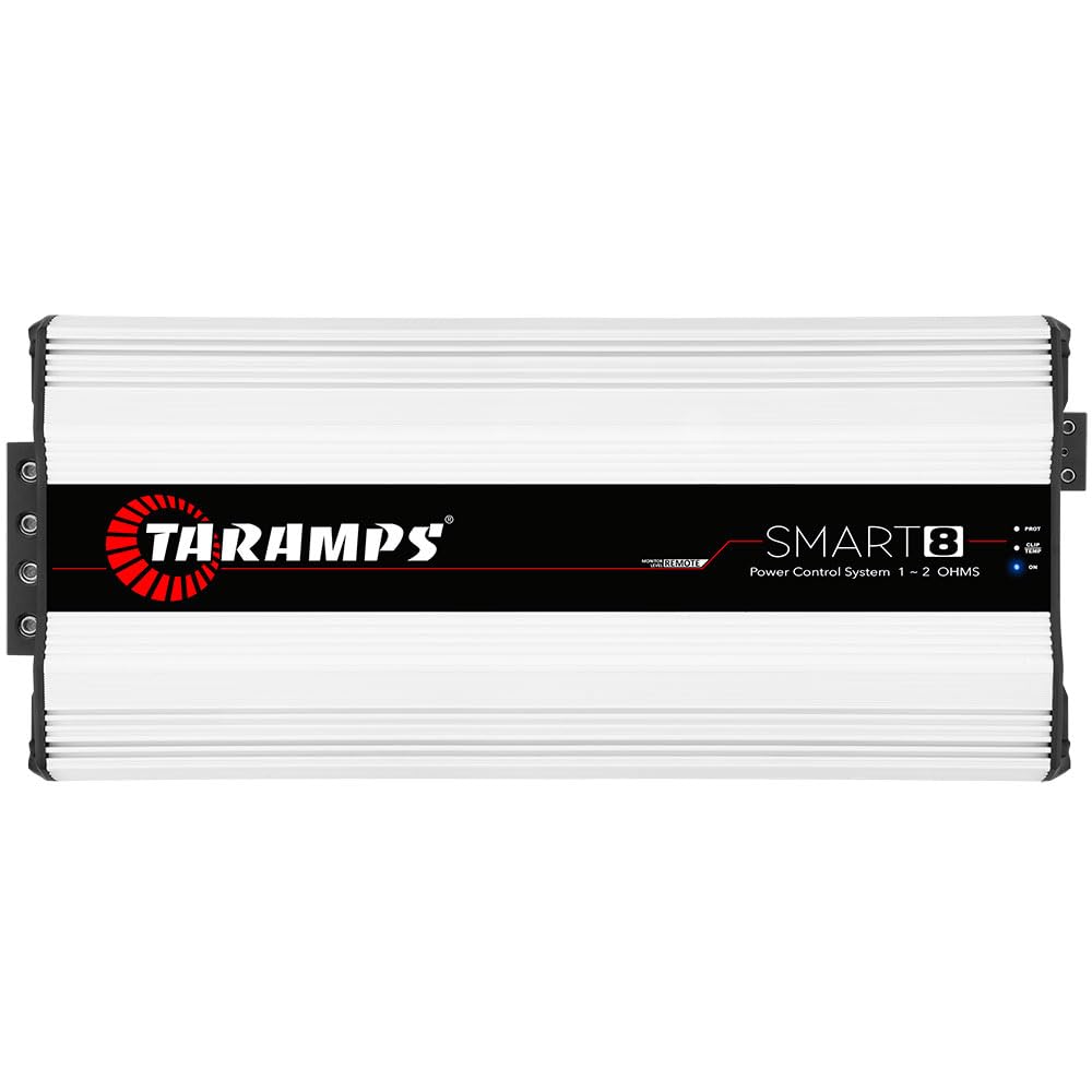 Taramp's Smart 8 monoblock amplifier front view shows compact high-power design for bass.