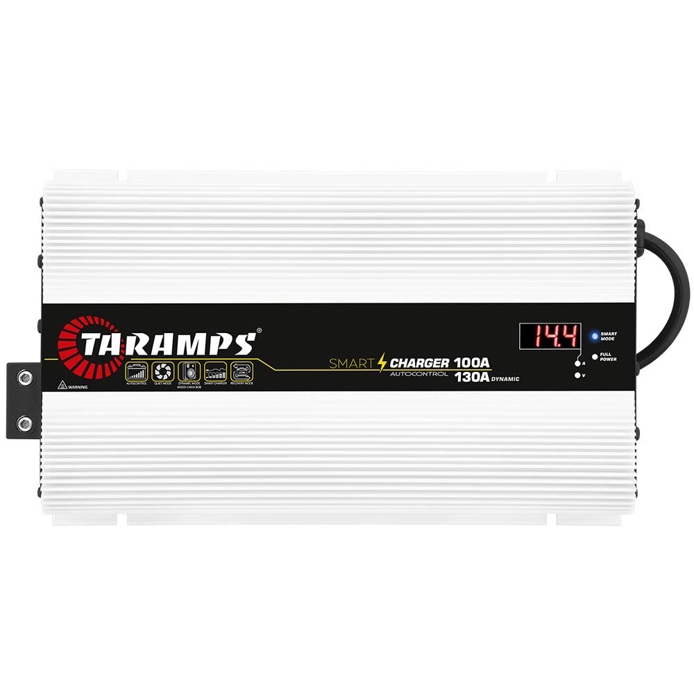 Taramp's Smart Charger front view in compact aluminum housing for car audio delivering reliable power