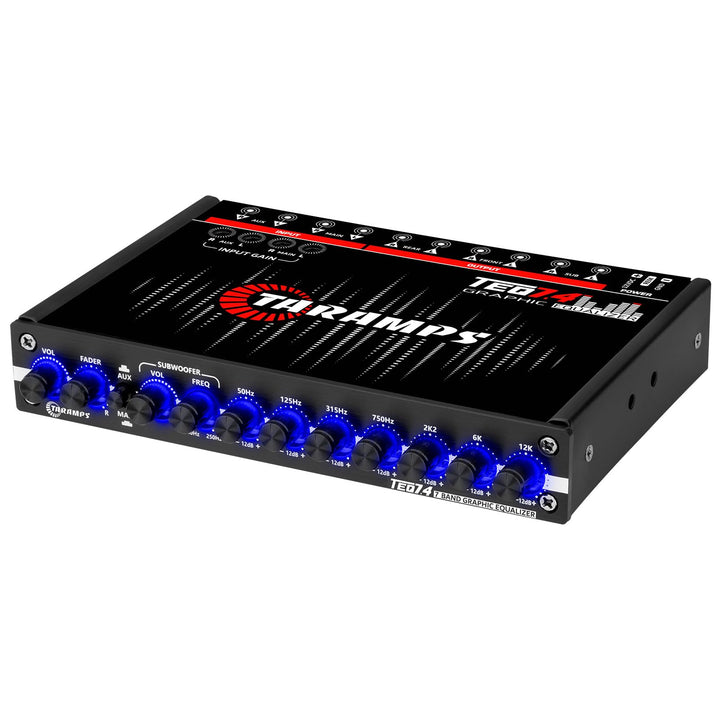 Taramp's front panel view showing controls and blue LEDs for easy tuning