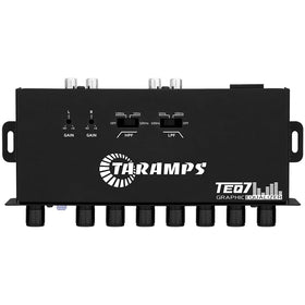 Taramp's TEQ 7 close-up of seven sliders and LEDs, enabling accurate frequency shaping