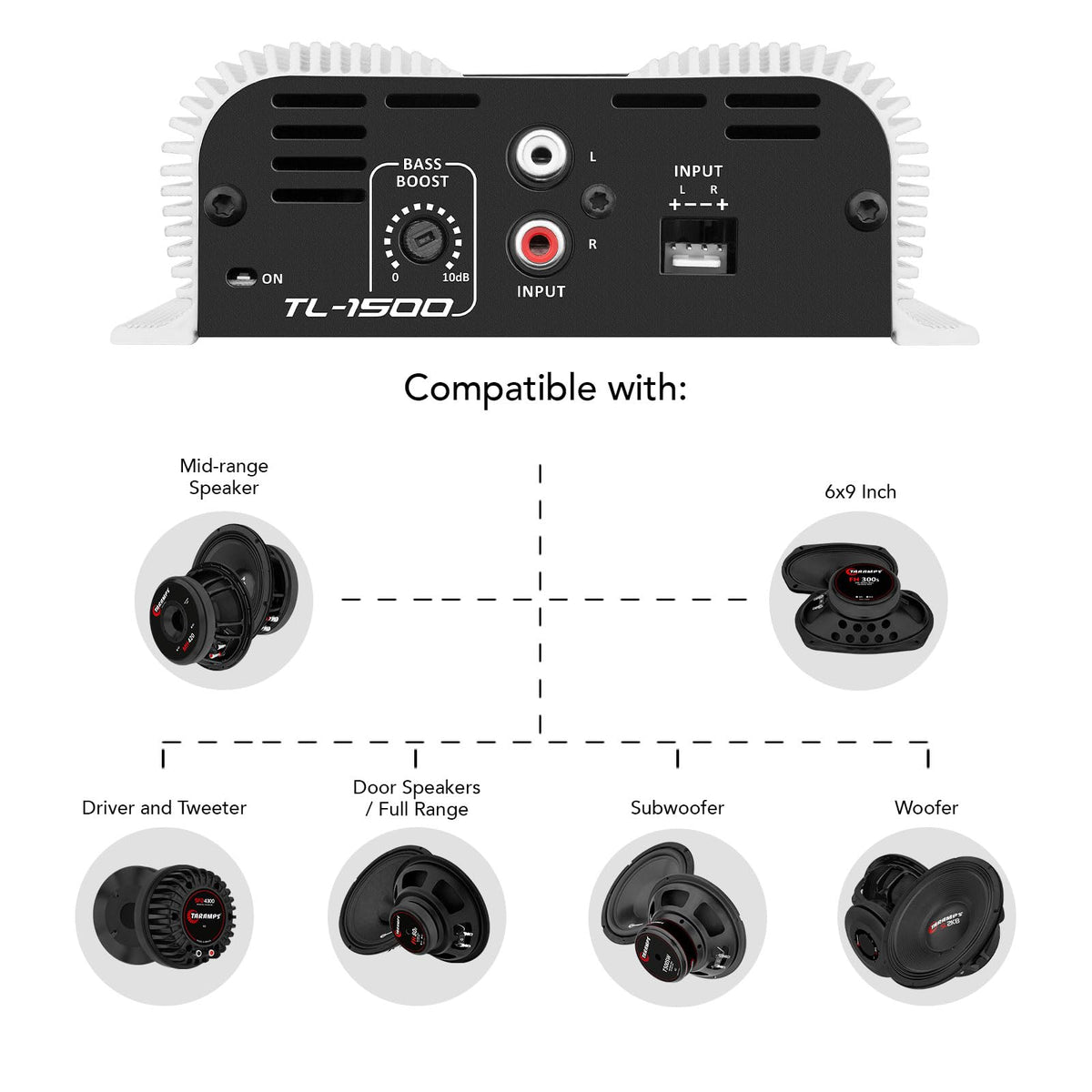 Taramp's TL 1500 bass boost dial close-up enabling low-frequency level control