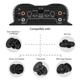 Taramp's TS 800x4 bridge-ready channels support subwoofer configurations.