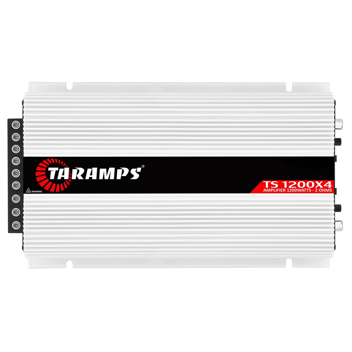 Taramp's TS 1200x4 front view shows compact multichannel power for car audio.
