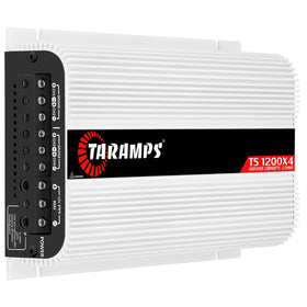 Taramp's TS 1200x4 rear panel with RCA and high-level inputs for flexible wiring.