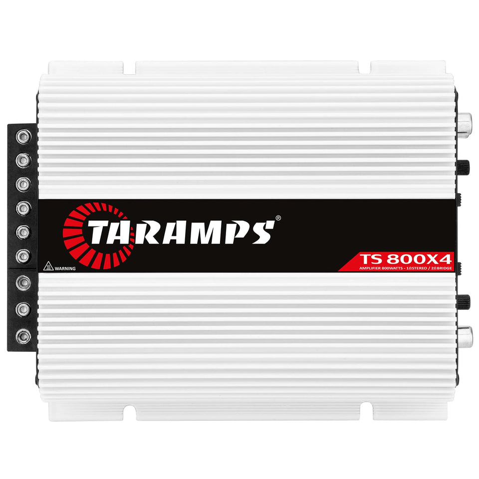 Taramp's TS 800x4 front view highlighting compact four-channel amplifier for car audio