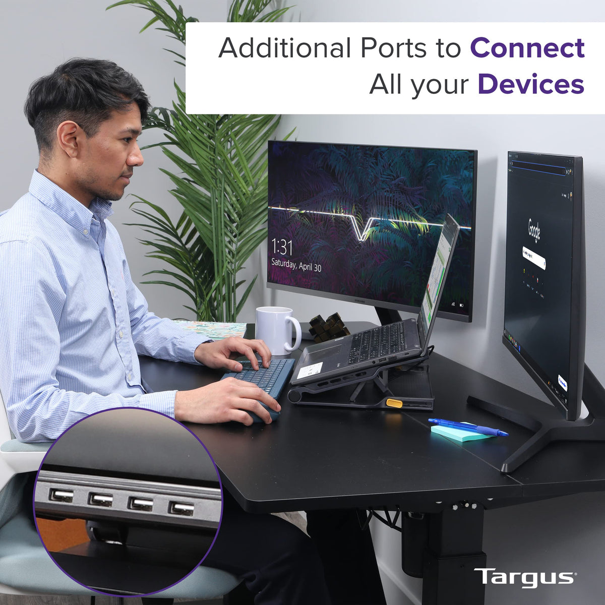 Targus Chill Mat Plus 4-port hub in action powering devices.