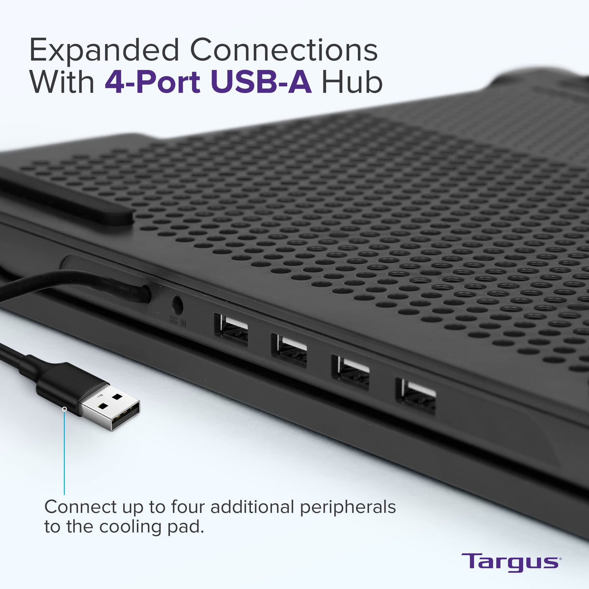 Targus Chill Mat Plus cable management with Velcro straps.