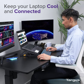 Targus Chill Mat Plus side view highlighting USB hub for easy peripheral connections.