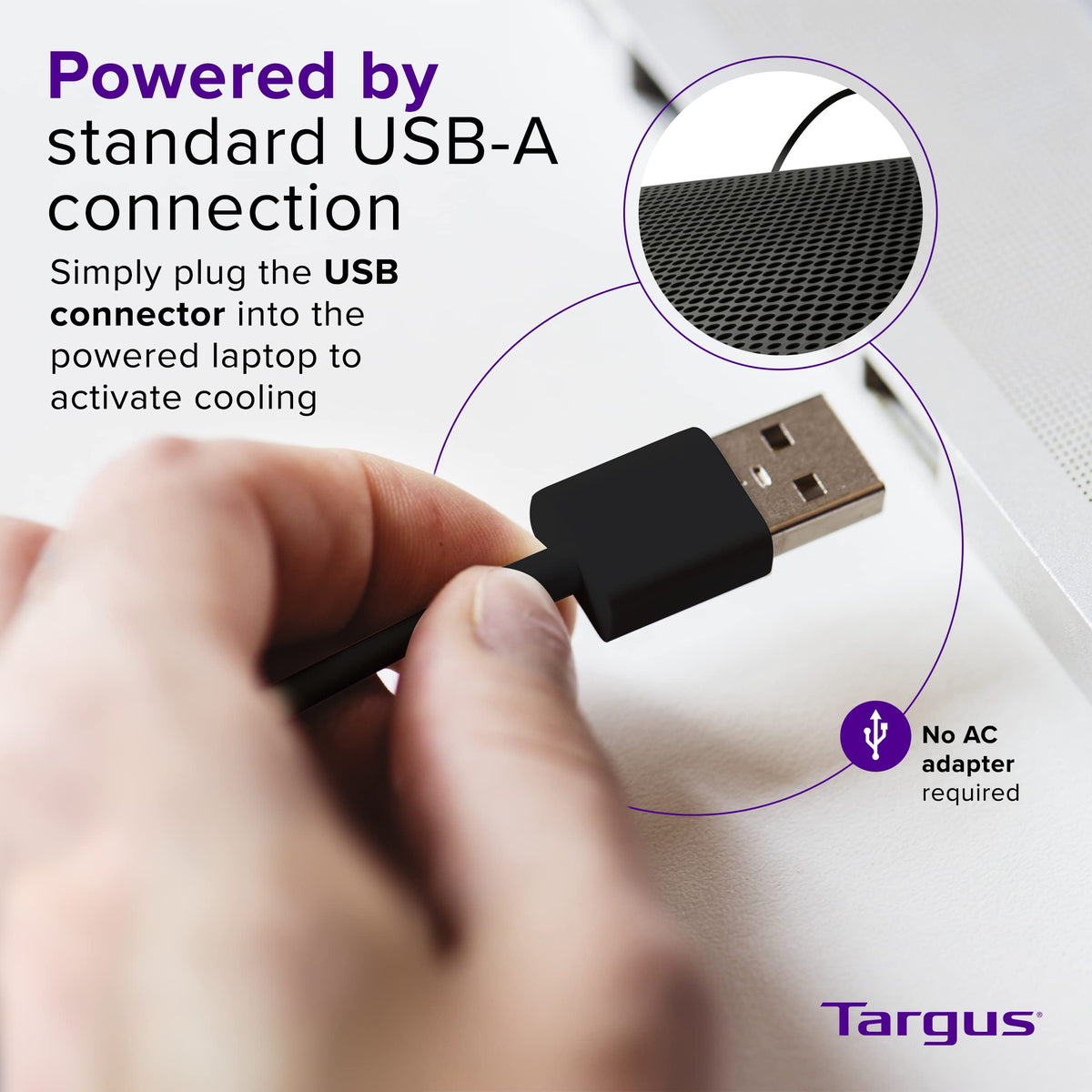 Targus chill mat rubber grips securing laptop in place for stable typing and scratch protection