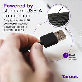 Targus chill mat rubber grips securing laptop in place for stable typing and scratch protection