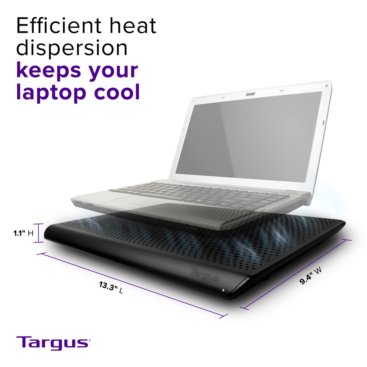 Targus chill mat usb connection plugged into laptop providing hassle-free power