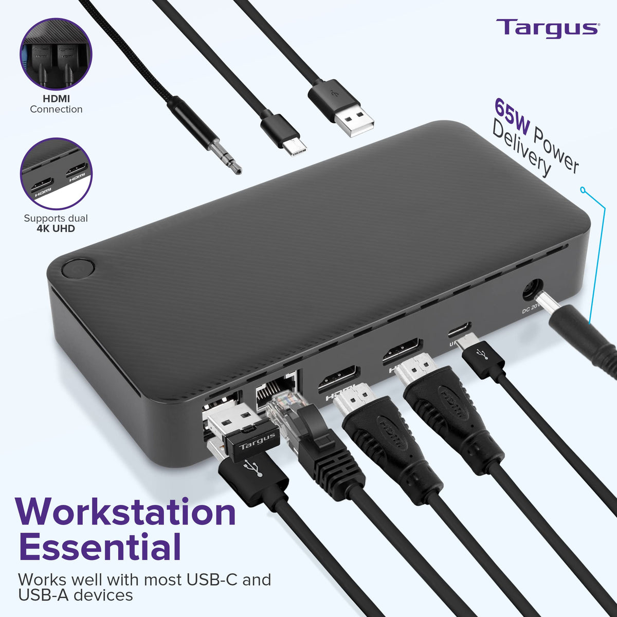 Targus Dock310USZ two-HDMI output delivering crisp 4K video.