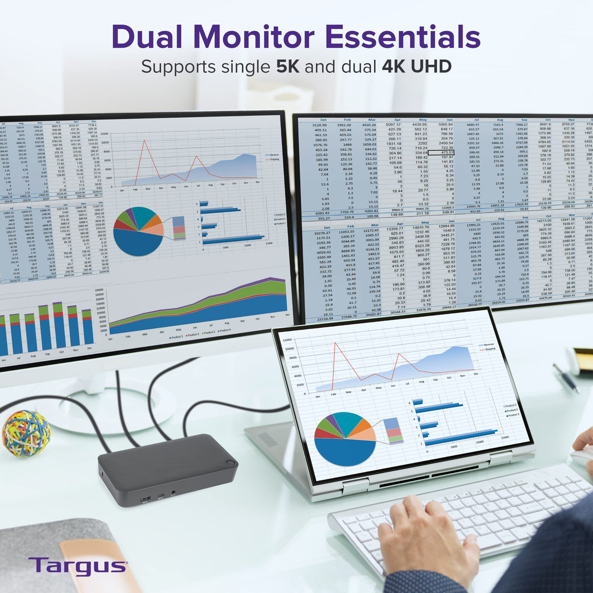 Targus DOCK315USZ 65W power delivery supports laptops while peripherals stay charged.