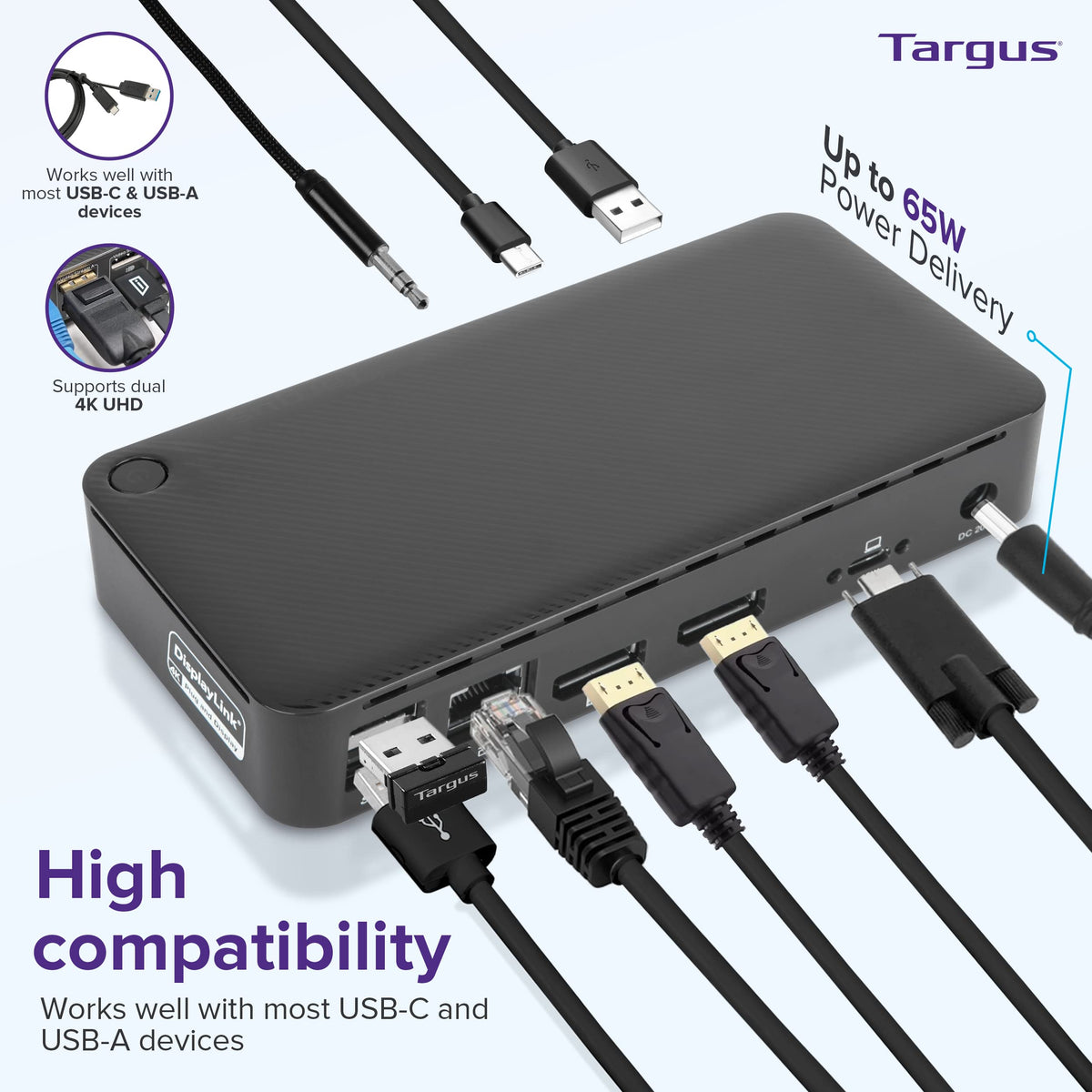 Targus DOCK315USZ back ports display multiple connections for peripherals.