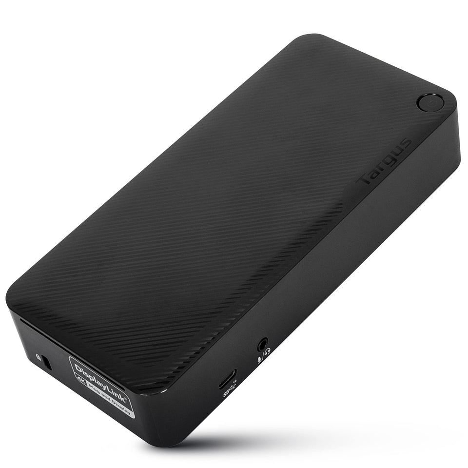 Targus DV4K Dock front view for a cleaner, expanded workspace.