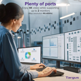Targus DV4K Dock with USB ports supports fast peripheral connections.