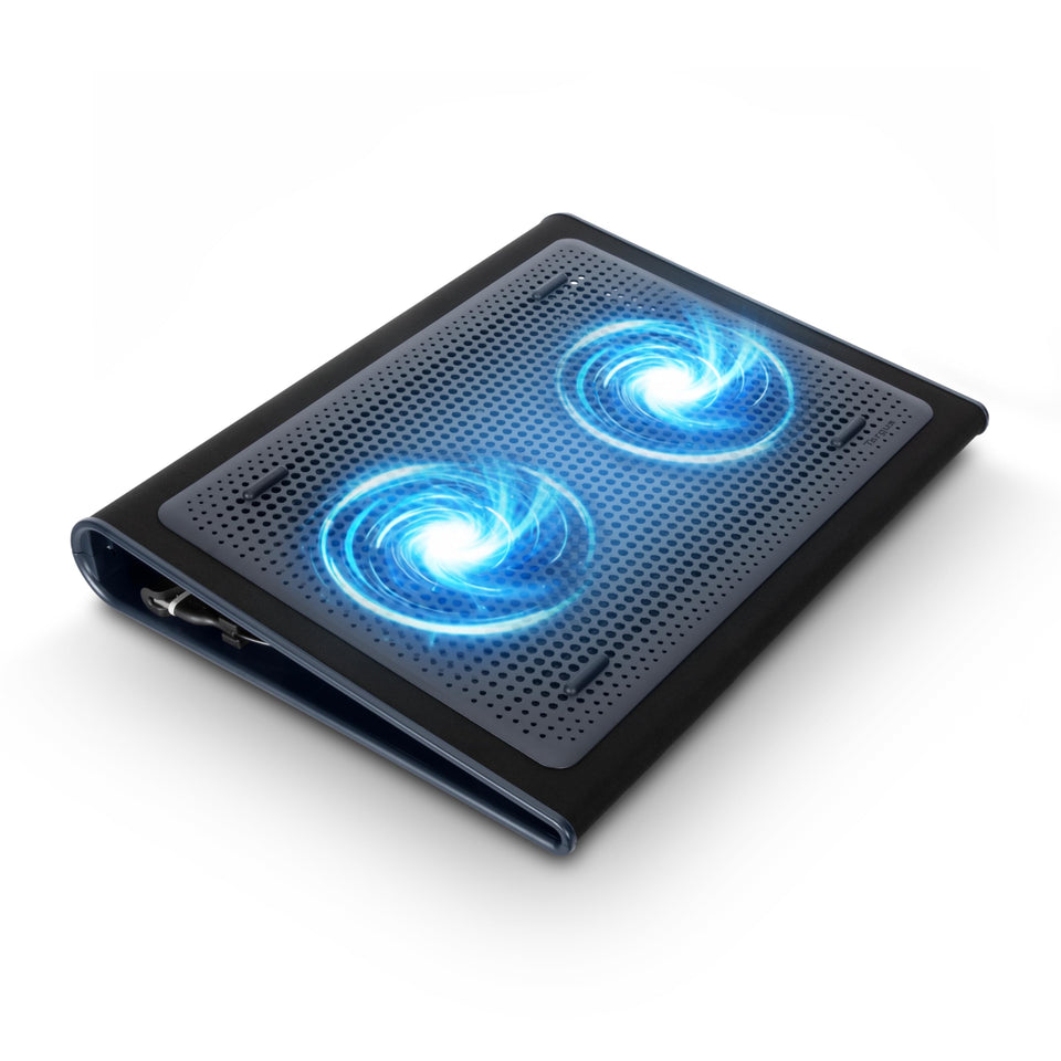 Targus front view showing Chill Mat with laptop and benefit of stable cooling