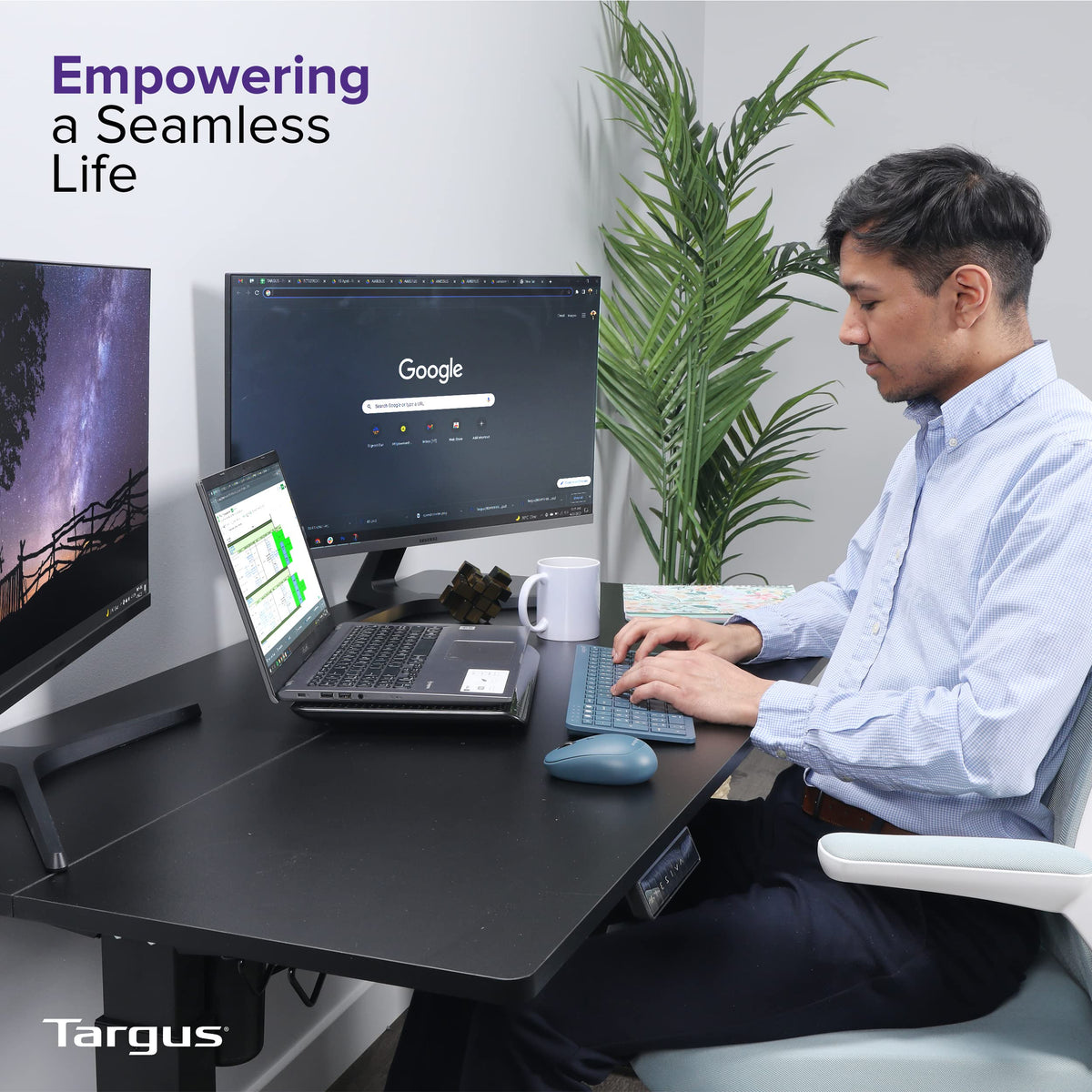 Targus laptop cooling pad on desk setup with secure grip and quiet airflow